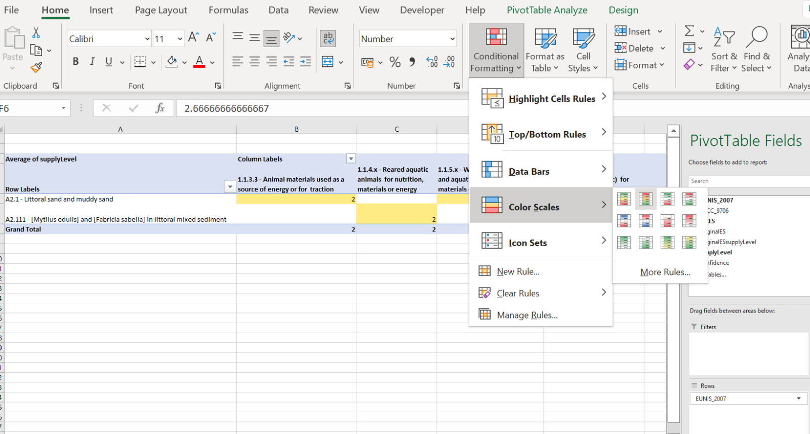 Image showing an Excel worksheet in background with Bespoke ASM and the ‘Conditional Formatting’ section selected and ‘Color Scale’ selected in the drop-down menu.