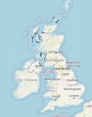 Example spatial map and summary asset service matrix based on a search for EUNIS habitat A4.3 Atlantic and Mediterranean low energy circalittoral rock