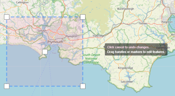 example map showing the resizing and repositioning boxes on the bounding box