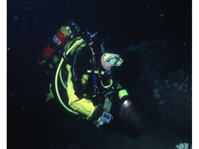 Diver on the seabed at the Hand Deeps off Plymouth.